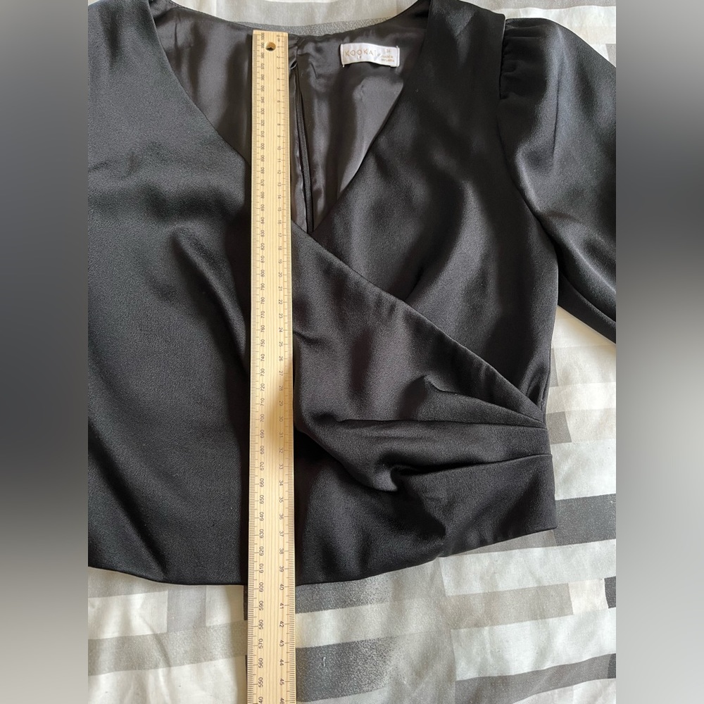 Kookai Size 34 Size 6 Black Crop 3/4 Sleeve Blouse Women’s Top Zip Back - Picture 12 of 14